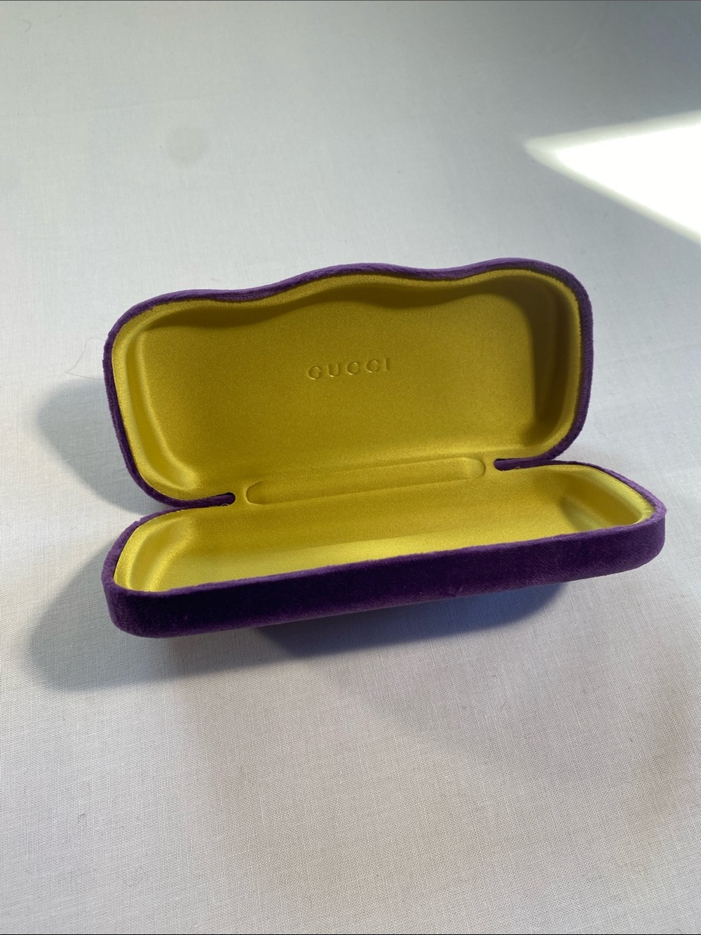Gucci Velvet Eyewear Case — Purple Exterior with Yellow Interior